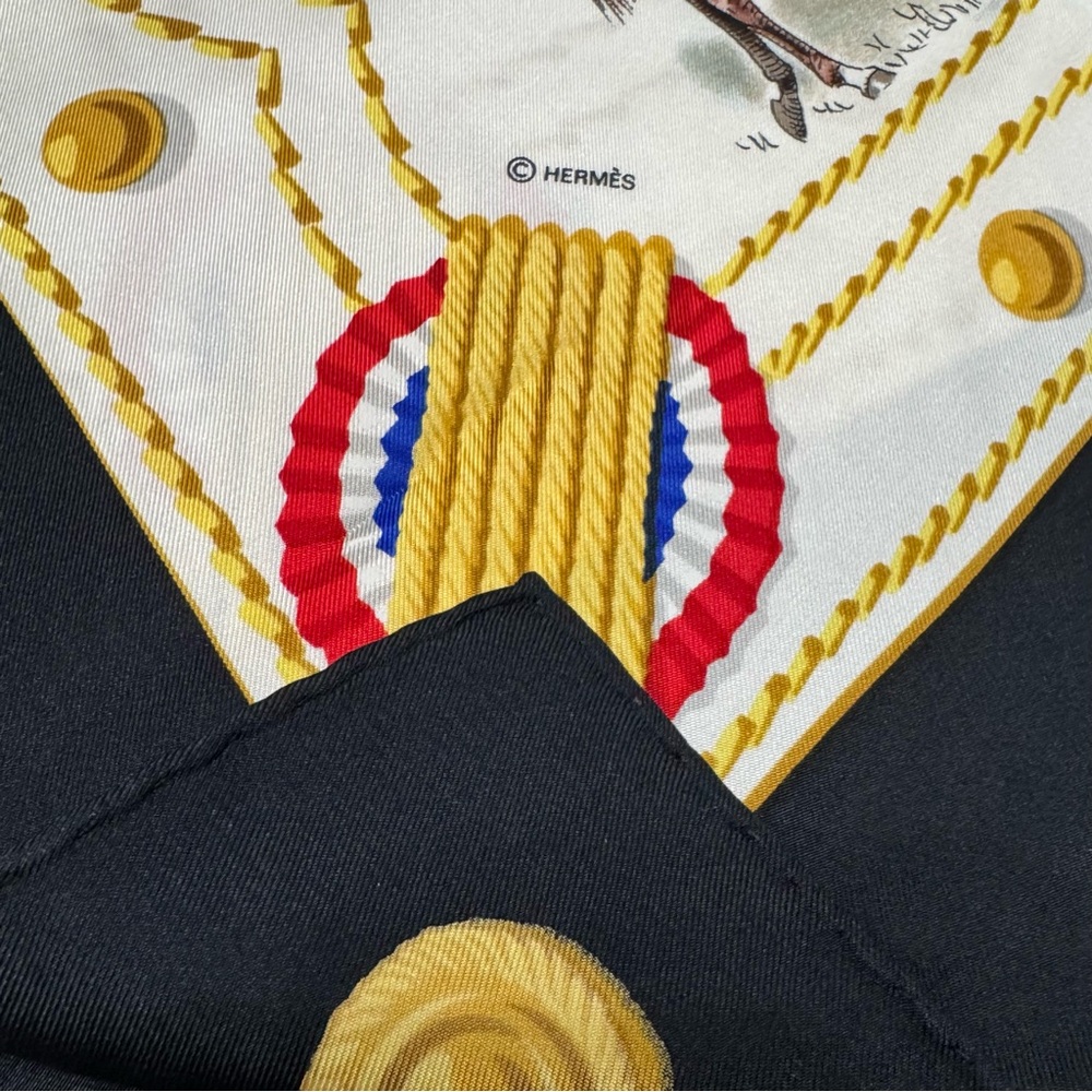 Hermes Scarf with White, Brown, and Gold Accents - Picture 11 of 16